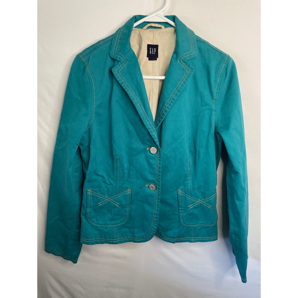 Gap Womens Teal Blue Cotton Two Button Blazer Jacket Size 8 RN54023